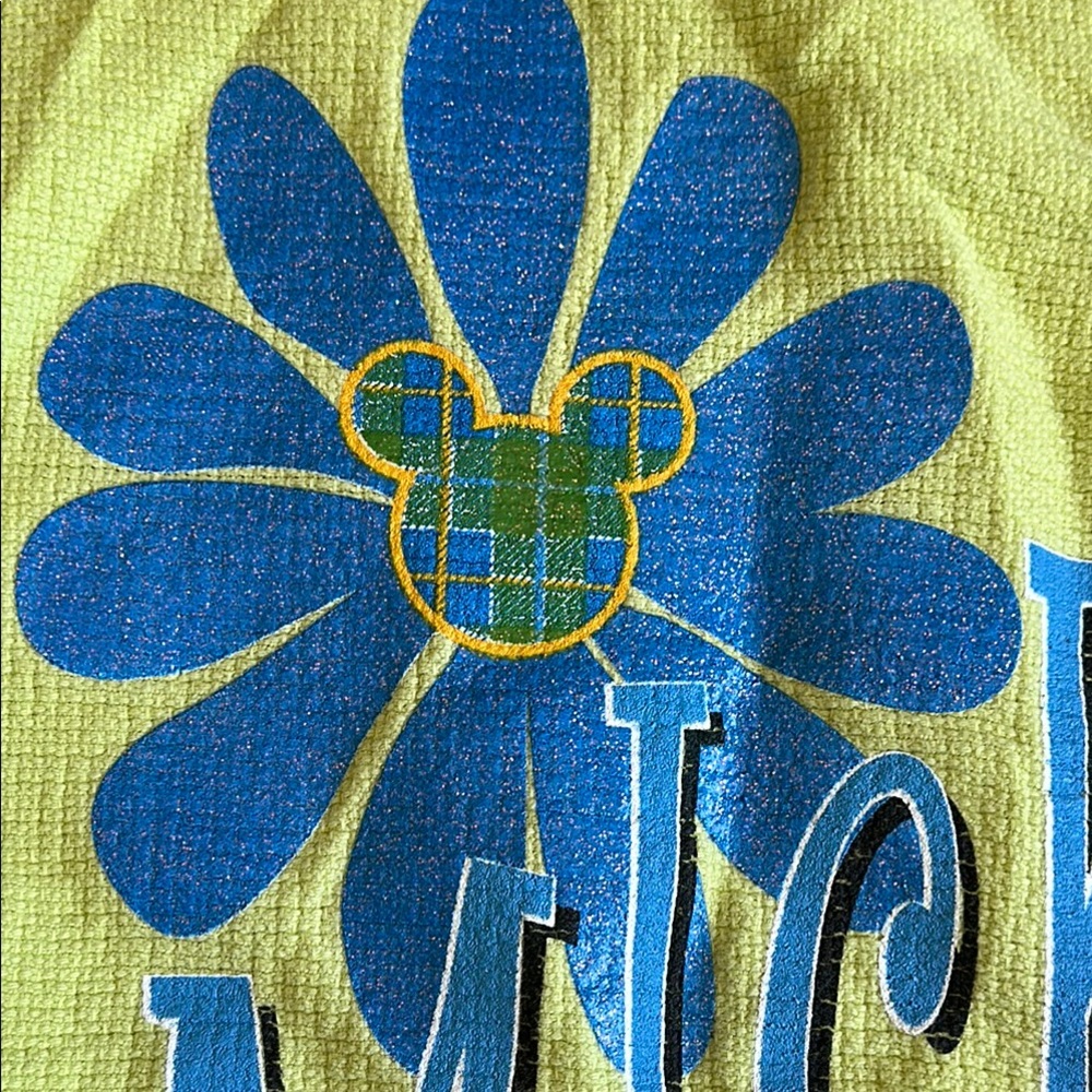 Vintage 80’s 90’s Mickey Mouse Lime Green & Blue Lightweight Sweatshirt - Picture 7 of 8